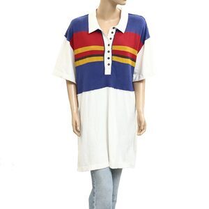 Free People Striped Classic Collared Tunic Mini Dress Oversized Cotton M 282912